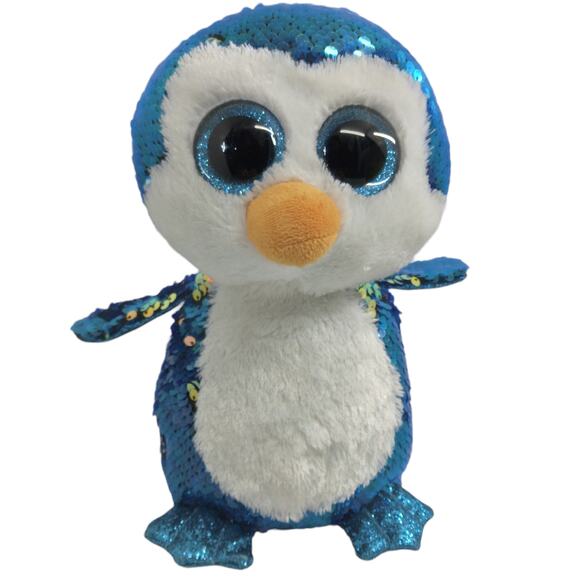 🍒TY Flippables Payton 9" Penguin Beanie Babies Toy Sequins Blue and White - Picture 1 of 8